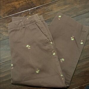 Brown Palm Tree Embroidered capris
